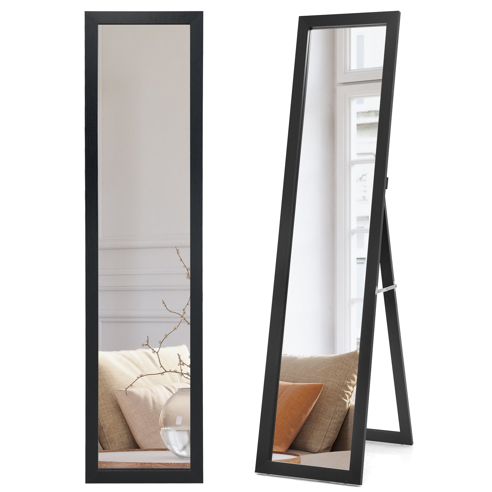 153 x 37 cm Wooden Frame Rectangle Full Length Mirror-Black