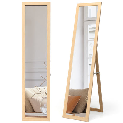 153 x 37 cm Wooden Frame Rectangle Full Length Mirror-Natural