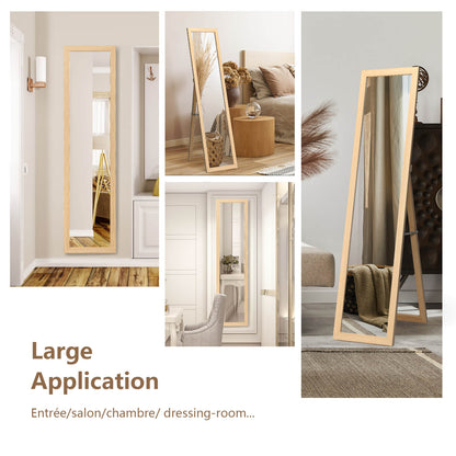 153 x 37 cm Wooden Frame Rectangle Full Length Mirror-Natural