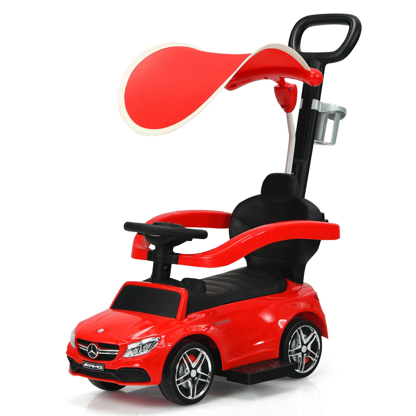 3 in 1 Ride on Push Car Licensed Mercedes Benz Car Slider Walker-Red