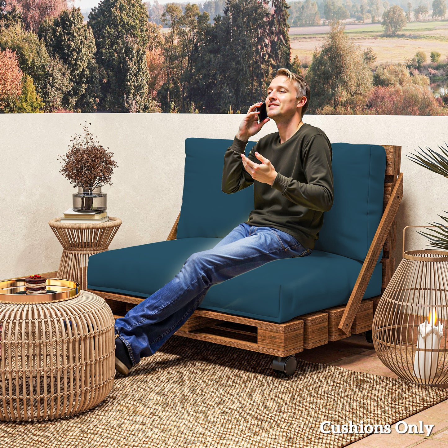 Outsunny Two Piece Seat Pallet and Back Cushions - Navy Blue