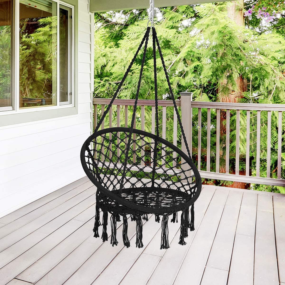 Hammock Swing Chair with Metal Rings (Stand not Included)-Black