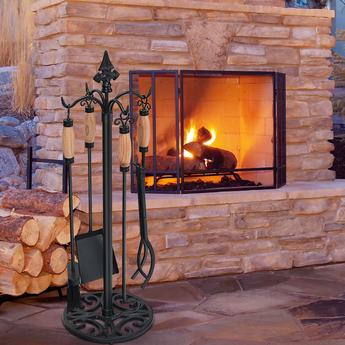 5 Piece Iron Fireplace Companion Set