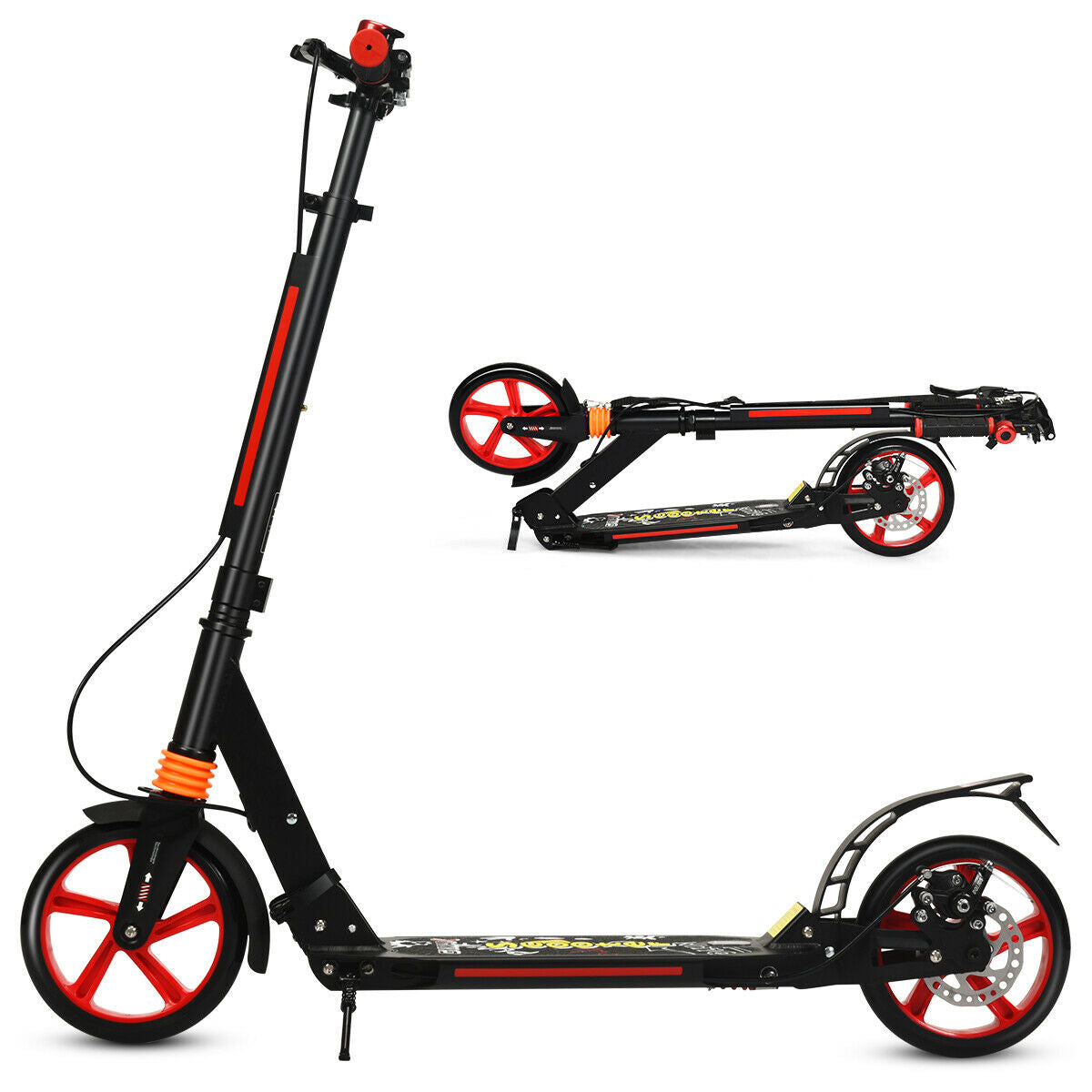 Folding Kick Scooter with Double Suspension and Carrying Strap-Black