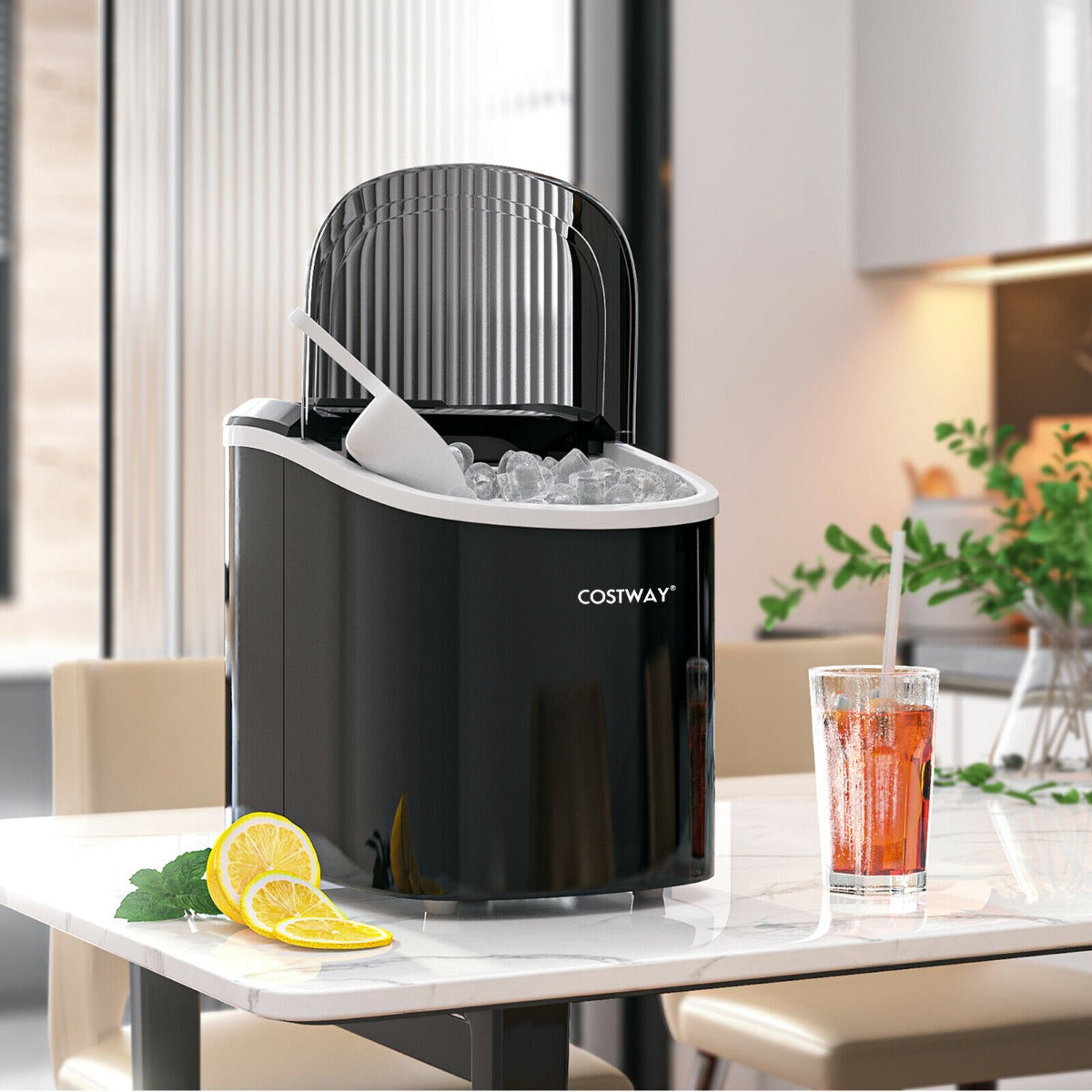 2.2 L Portable Electric Ice Cube Maker with Ice Scoop and Basket-Black