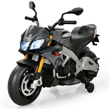 Kids 12v Electric Aprilia Licensed Motorbike with LED Lights and Music-Grey