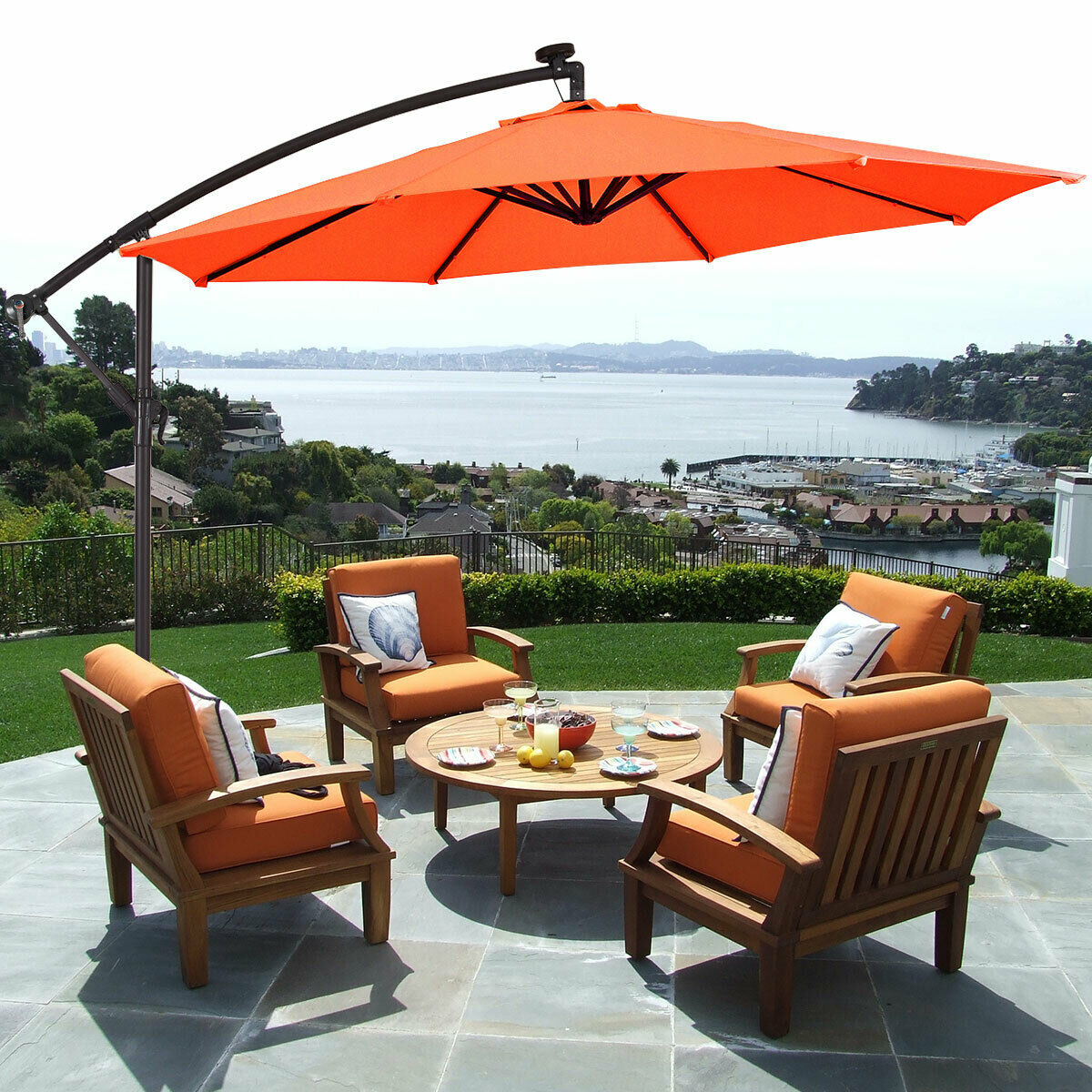3m Cantilever Garden Parasol with LED Lights-Orange