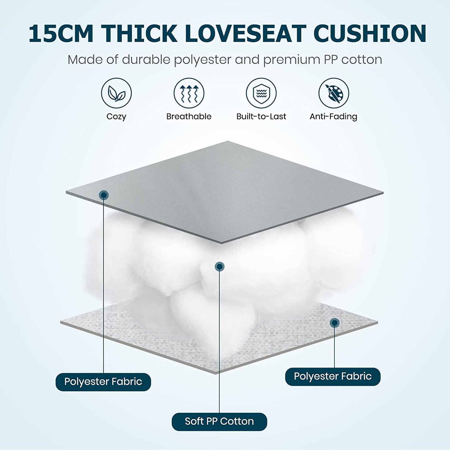 15cm Thick Garden Bench Cushion for Outdoor and Indoor Use-Grey