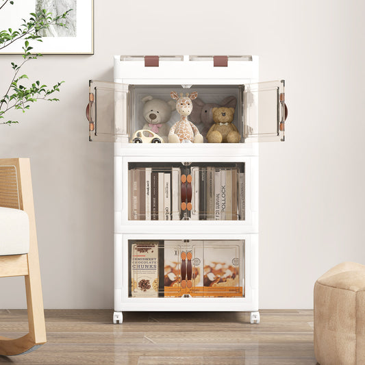 160 L Collapsible Storage Bins with Wheels and Magnetic Doors-White