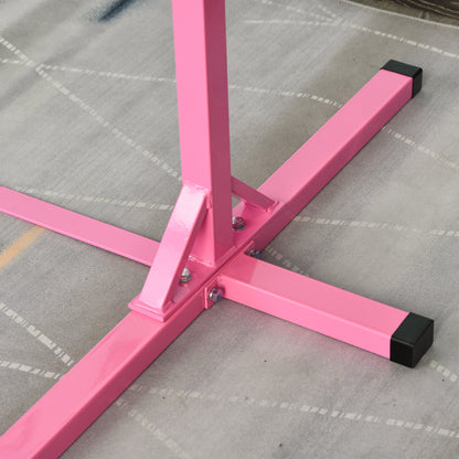 HOMCOM Steel Frame Adjustable Horizonal Gymnastics Bar for Kids Pink