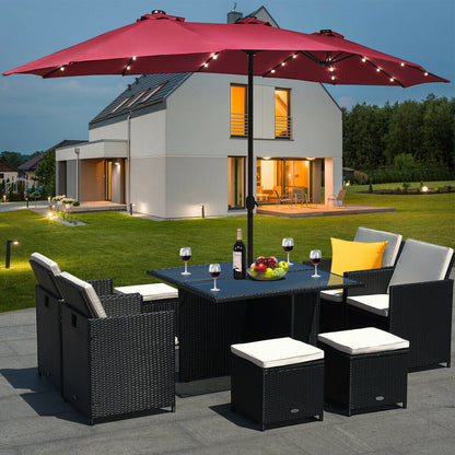 Extra Large LED Patio Double-Sided Umbrella Crank Parasol-Wine