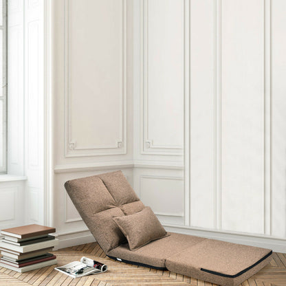 Folding Lazy Floor Sofa Bed with Pillow-Brown