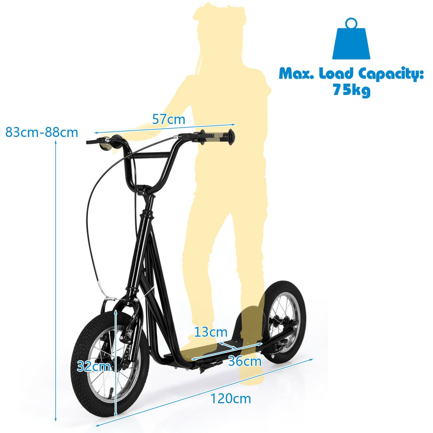 Children's Urban Scooter with Dual Hand Brakes and Adjustable Handlebar-Black