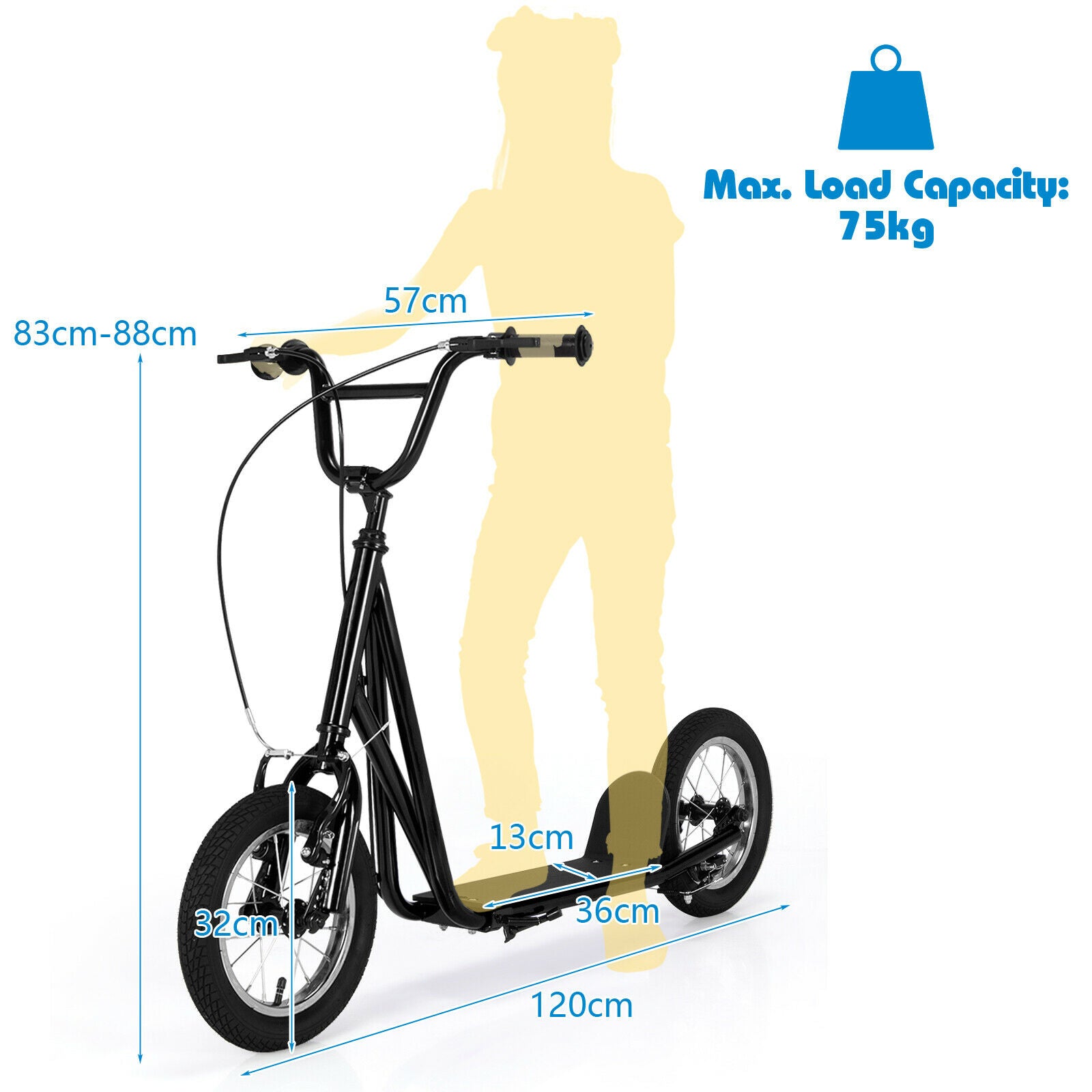 Children's Urban Scooter with Dual Hand Brakes and Adjustable Handlebar-Black