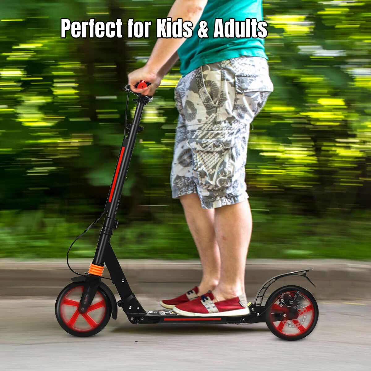 Folding Kick Scooter with Double Suspension and Carrying Strap-Black