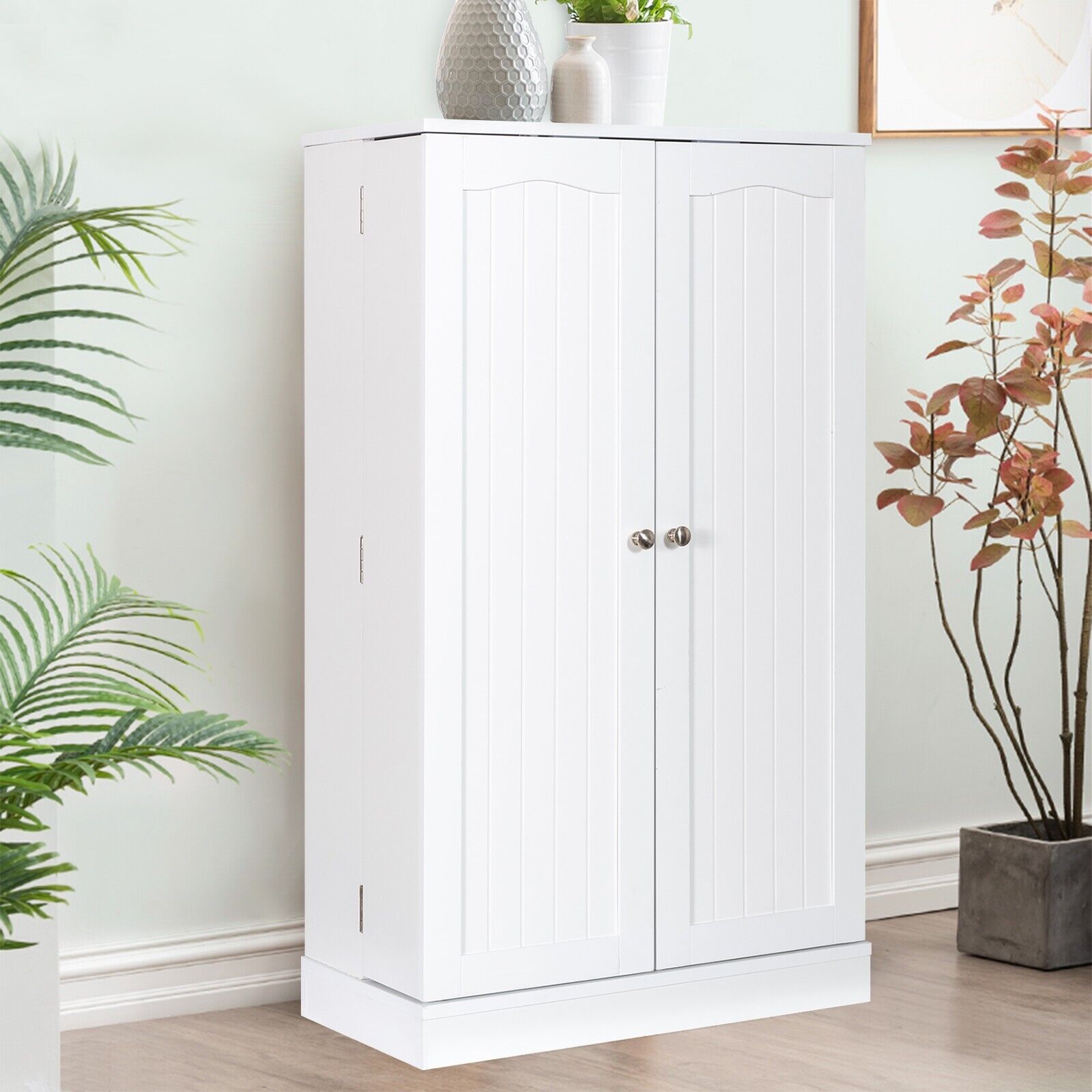 2-Door Pantry Cabinet with 6 Adjustable Shelves-White