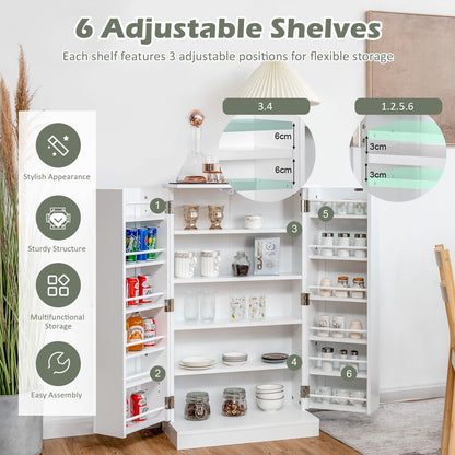 2-Door Pantry Cabinet with 6 Adjustable Shelves-White