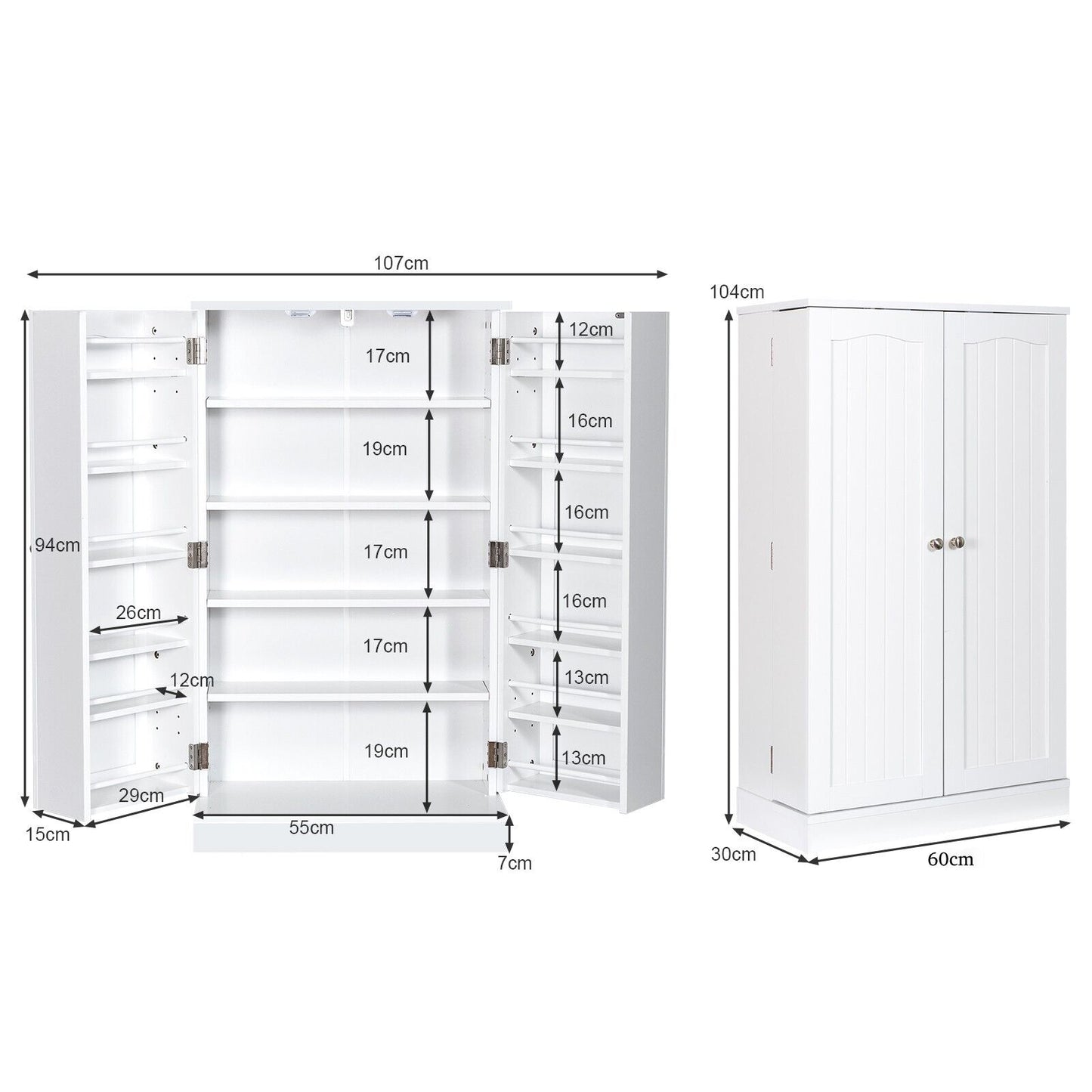 2-Door Pantry Cabinet with 6 Adjustable Shelves-White