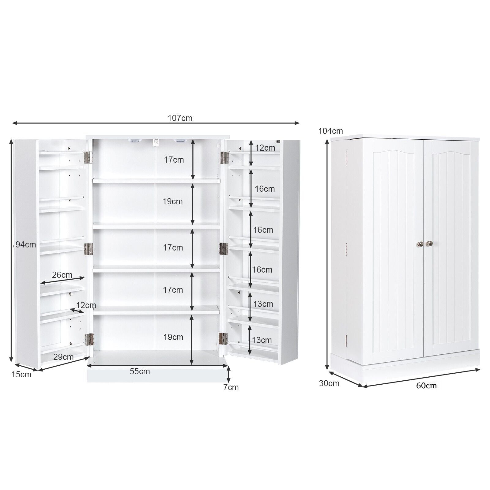 2-Door Pantry Cabinet with 6 Adjustable Shelves-White