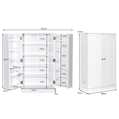 2-Door Pantry Cabinet with 6 Adjustable Shelves-White
