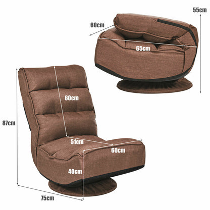 Folding Sofa Lazy Lounge Floor Chair Adjustable 360°-Coffee