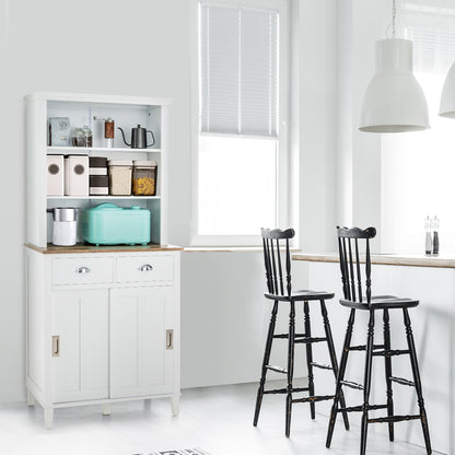170 CM Freestanding Buffet with Hutch and Adjustable Shelves-White
