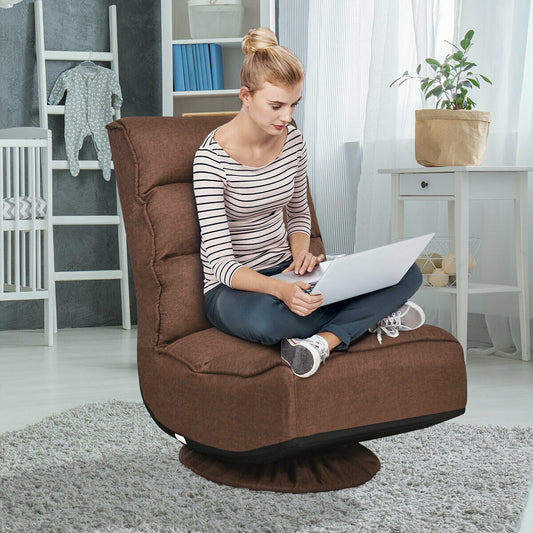 Folding Sofa Lazy Lounge Floor Chair Adjustable 360°-Coffee