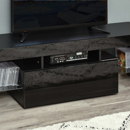HOMCOM High Gloss TV Stand Cabinet with LED RGB Lights and Remote Control for 43"/50"/55" TV, Media TV Console Table with Storage Drawer and Shelf