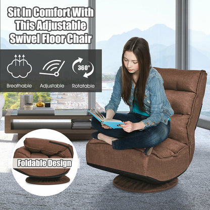 Folding Sofa Lazy Lounge Floor Chair Adjustable 360°-Coffee