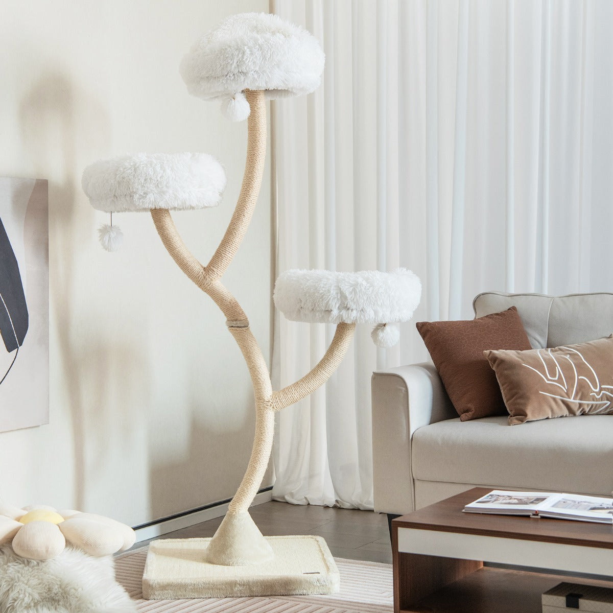 178 cm Tall Cat Tree 4-Layer Cat Tower with 3 Warm Perches-Beige