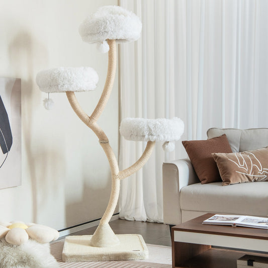 178 cm Tall Cat Tree 4-Layer Cat Tower with 3 Warm Perches-Beige