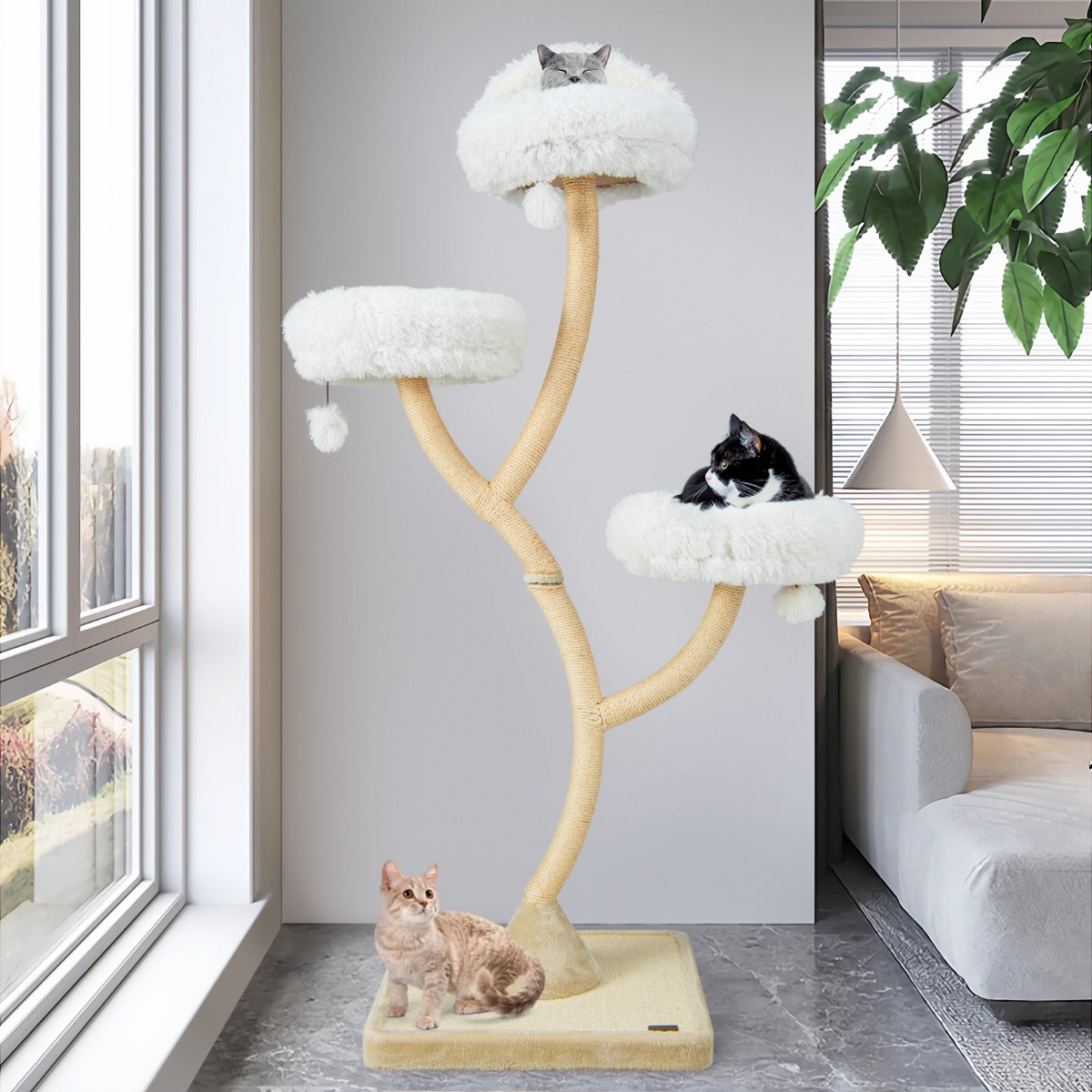 178 cm Tall Cat Tree 4-Layer Cat Tower with 3 Warm Perches-Beige