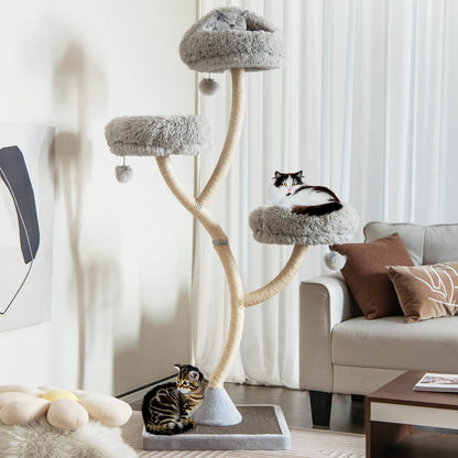 178 cm Tall Cat Tree 4-Layer Cat Tower with 3 Warm Perches-Grey