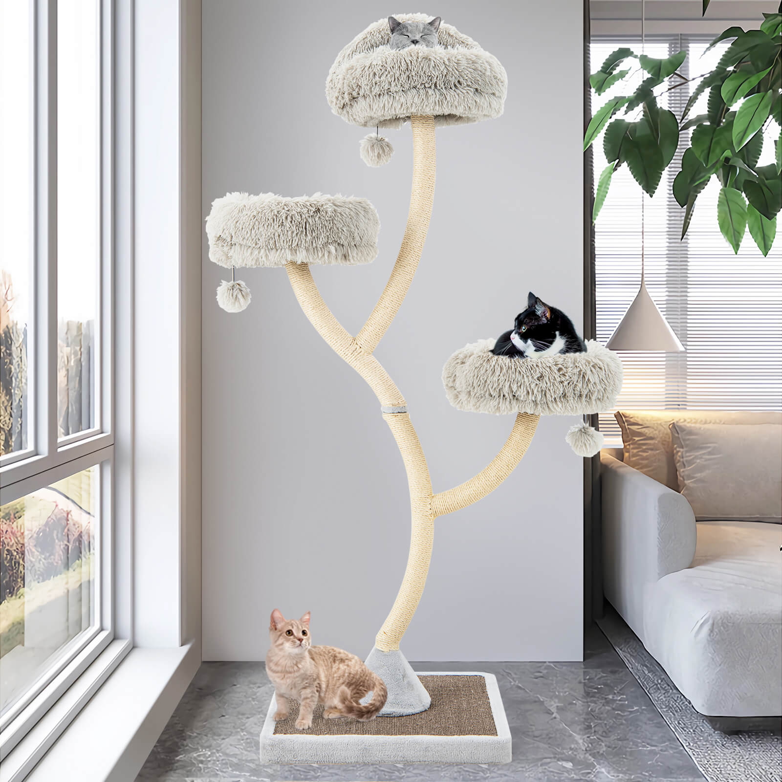 178 cm Tall Cat Tree 4-Layer Cat Tower with 3 Warm Perches-Grey