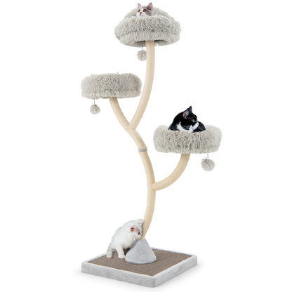 178 cm Tall Cat Tree 4-Layer Cat Tower with 3 Warm Perches-Grey