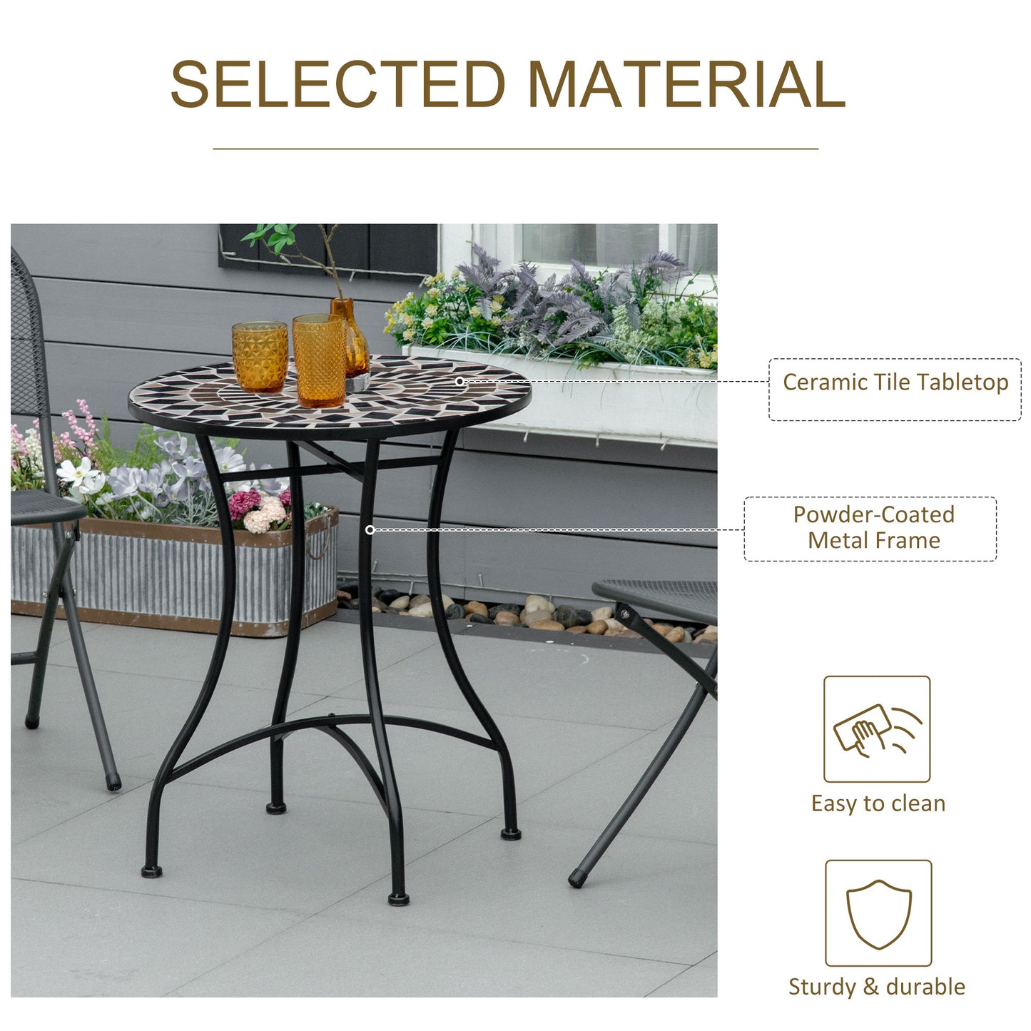 Outsunny ?60cm Mosaic Outdoor Patio Table - Black