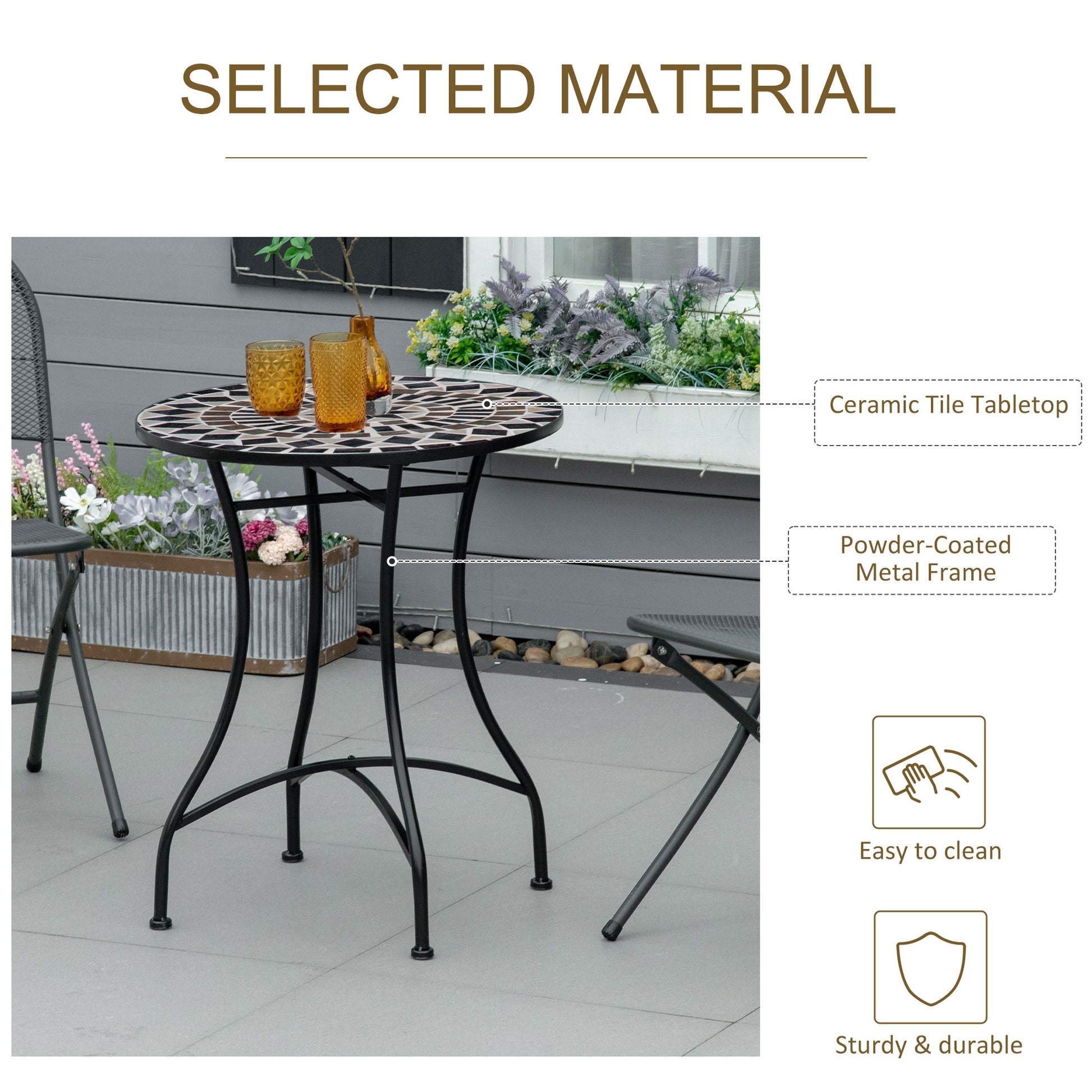 Outsunny ?60cm Mosaic Outdoor Patio Table - Black