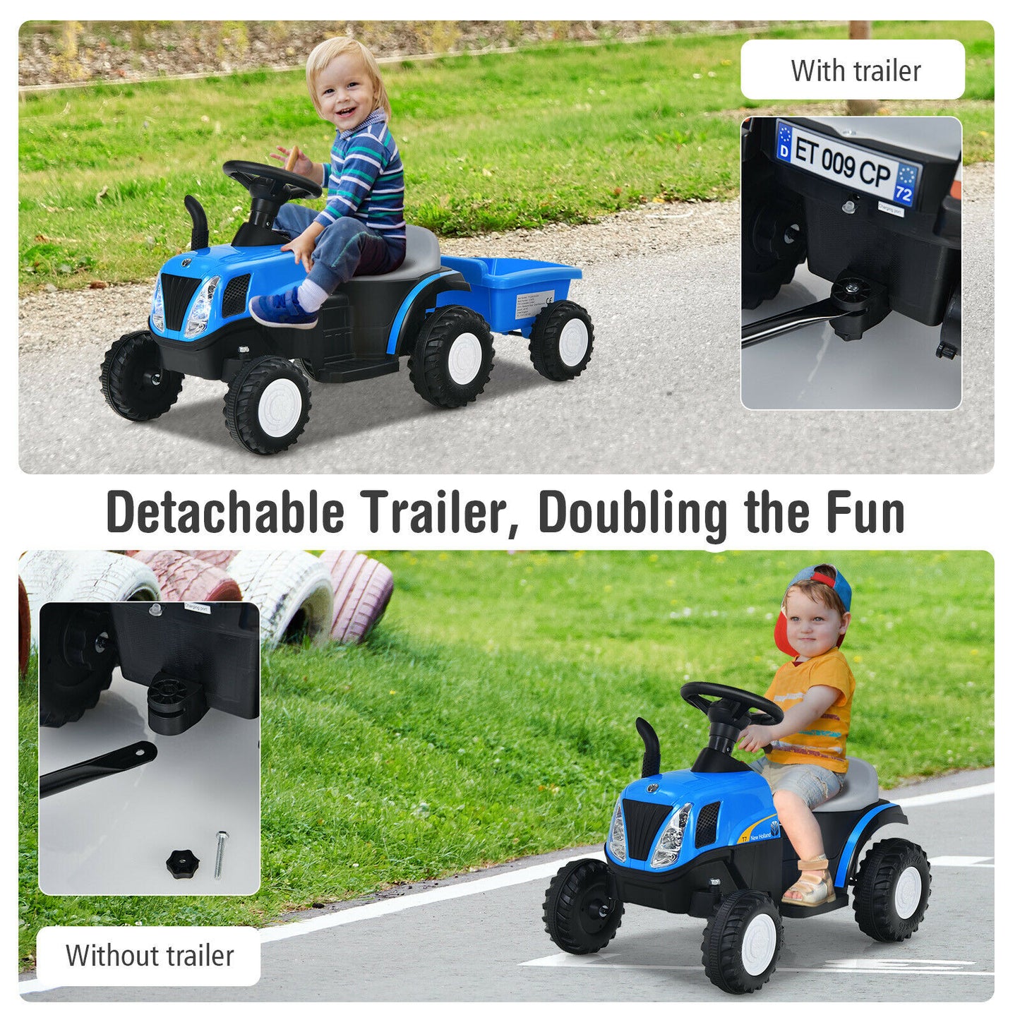 Toddler Detachable Toy Car with Detachable Trailer and Light & Music-Blue