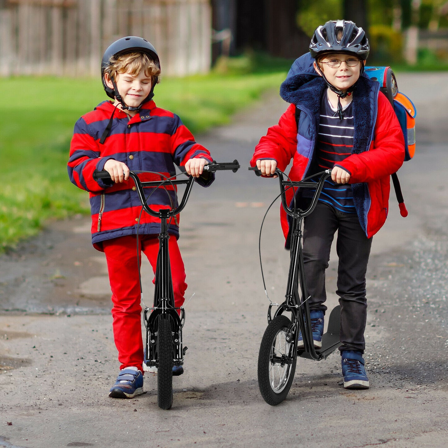 Children's Urban Scooter with Dual Hand Brakes and Adjustable Handlebar-Black