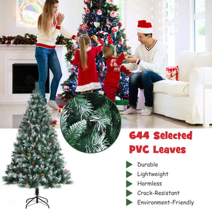180cm Snow Flocked Christmas Tree with Pine Cone and Red Berry