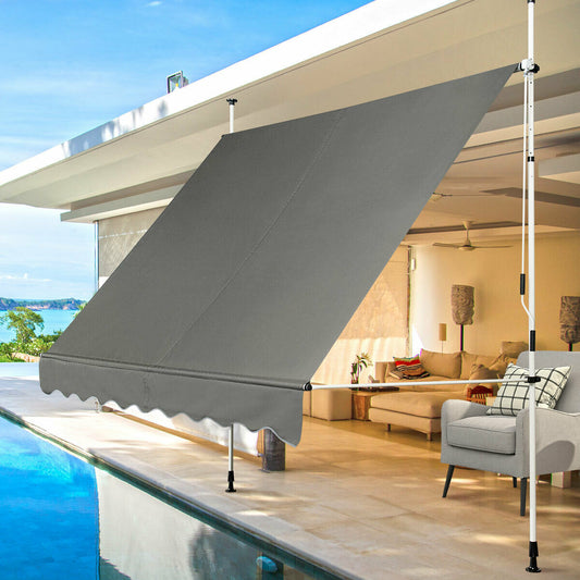 Retractable Outdoor Patio Garden Sun Shade Shelter Beige-Gray