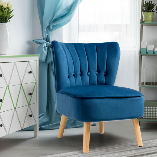 Soft Velvet Accent Chair with Oyster Shaped Back-Blue
