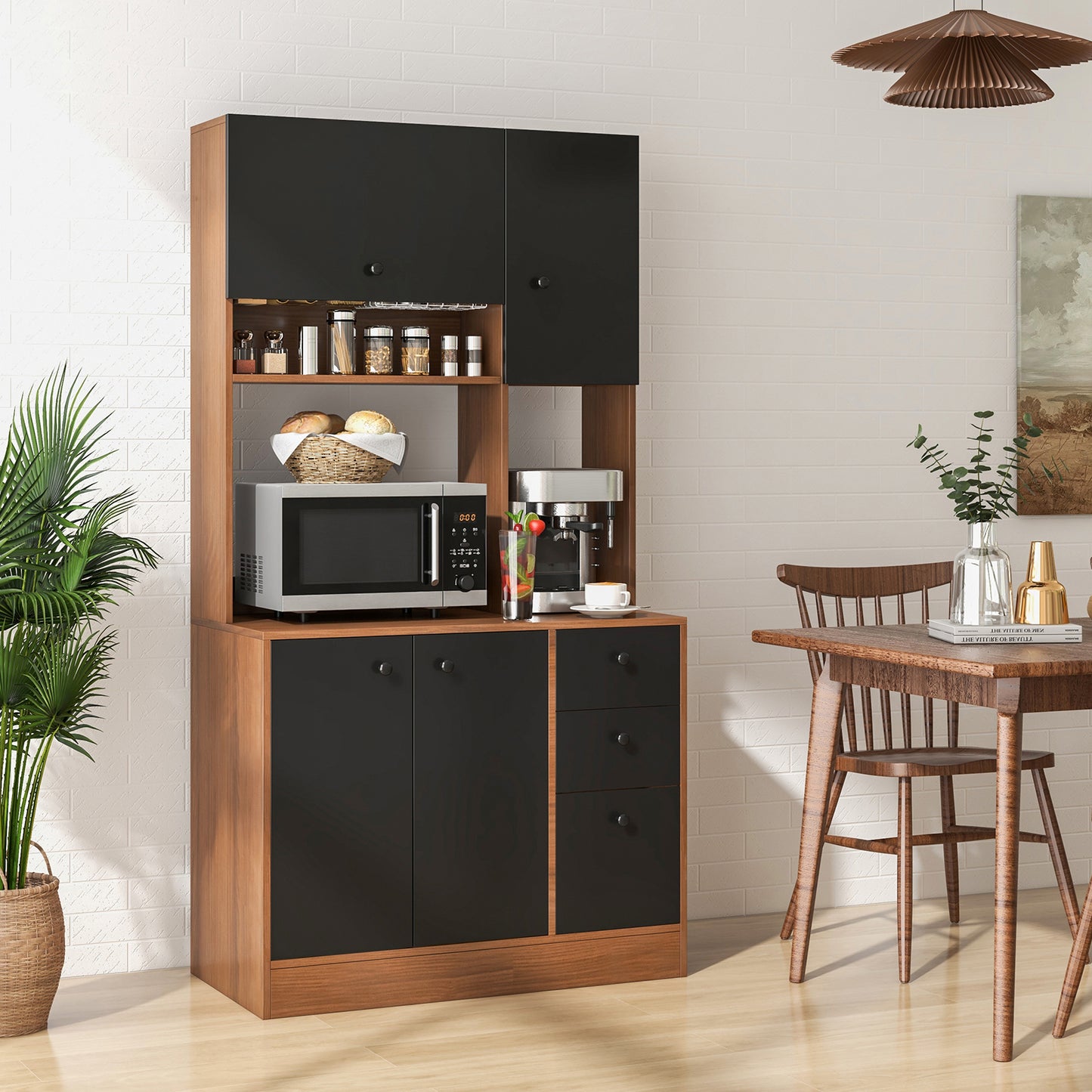 180CM Modern Kitchen Freestanding Storage Cabinet with Doors and Adjustable Shelves-Walnut