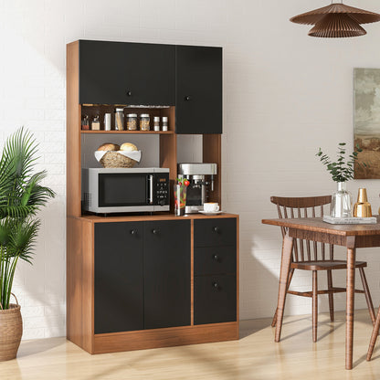180CM Modern Kitchen Freestanding Storage Cabinet with Doors and Adjustable Shelves-Walnut