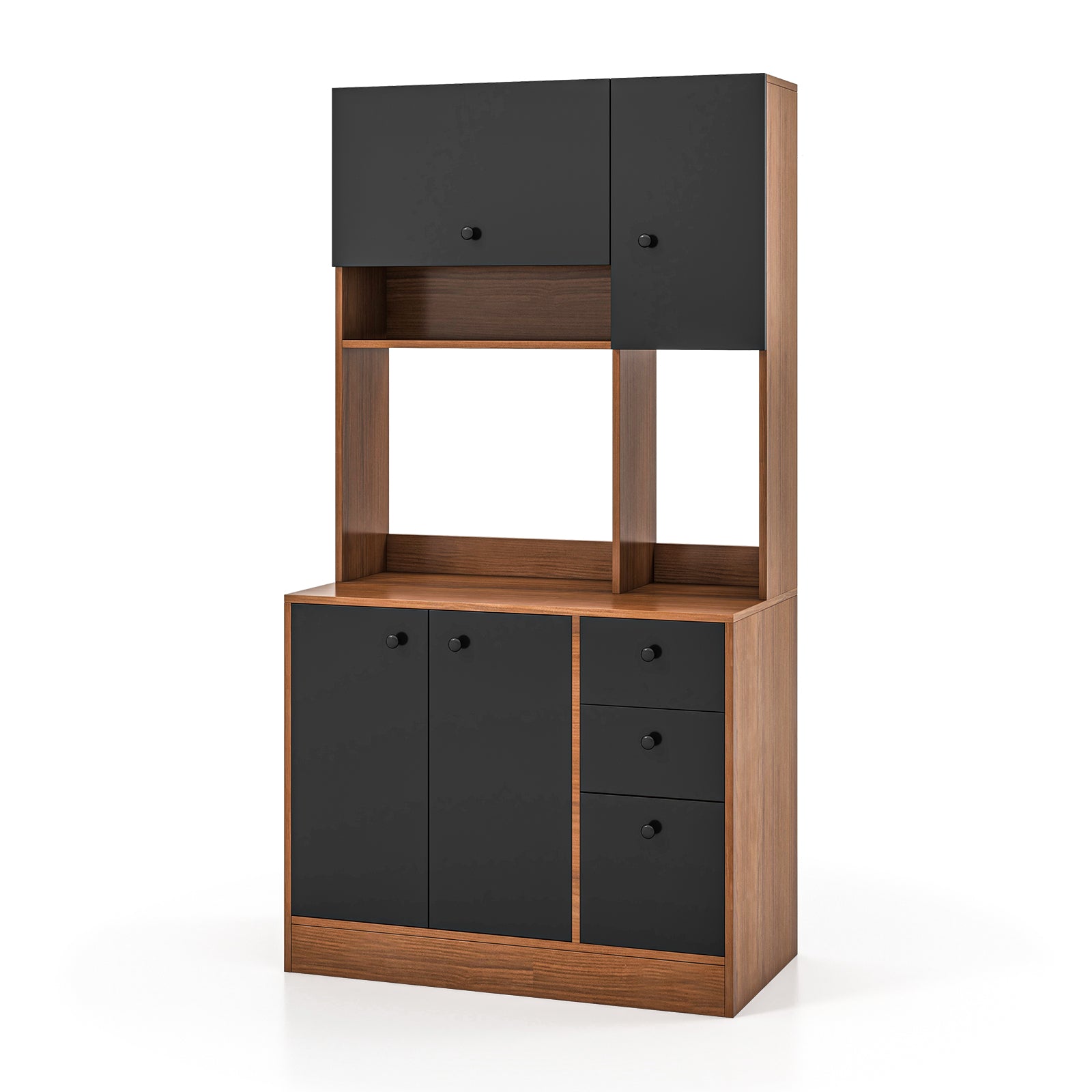 180CM Modern Kitchen Freestanding Storage Cabinet with Doors and Adjustable Shelves-Walnut