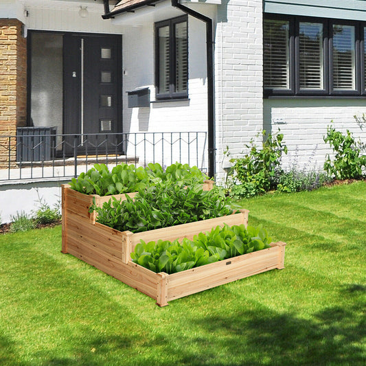 3-Tier Wooden Raised Garden Bed for Patio Yard Lawn Greenhouse-125 x 125 x 56 cm