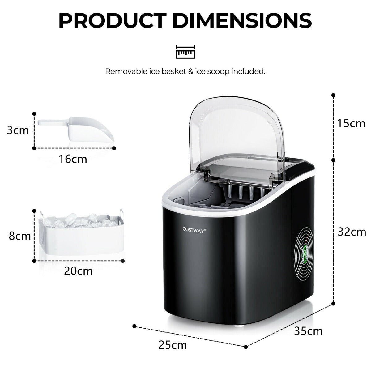 2.2 L Portable Electric Ice Cube Maker with Ice Scoop and Basket-Black
