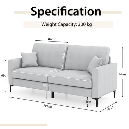191cm Wide Upholstered Loveseat Sofa with Armrest and Pillows-Grey