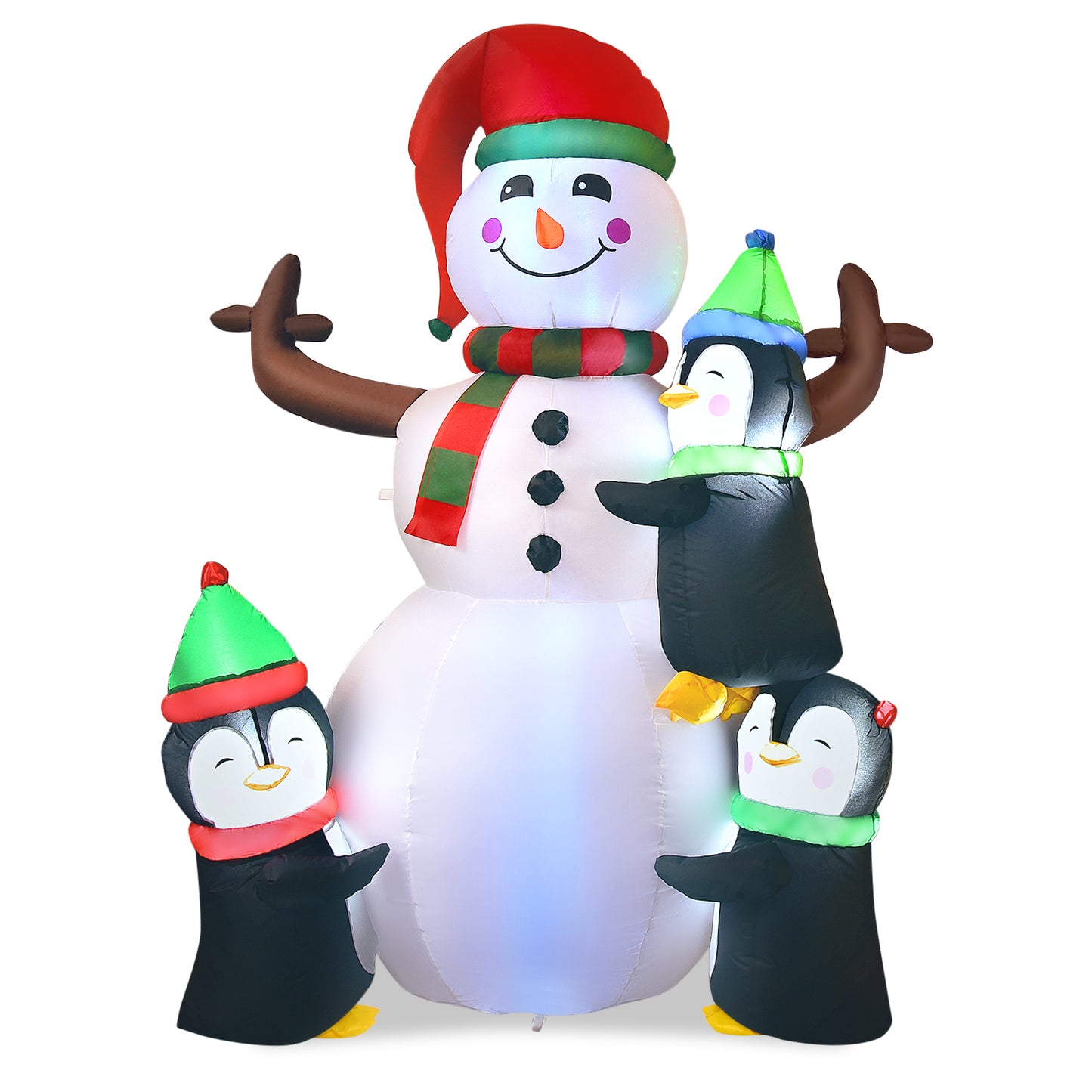 195CM Christmas Inflatable Snowman with Penguins and Lights