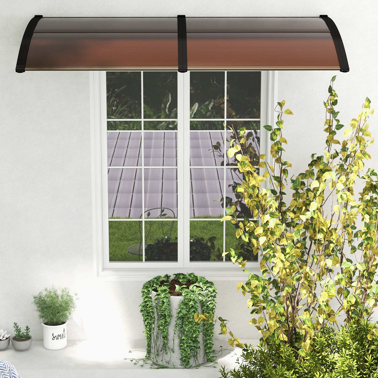 199 x 98 CM Window Door Awning Canopy-Brown